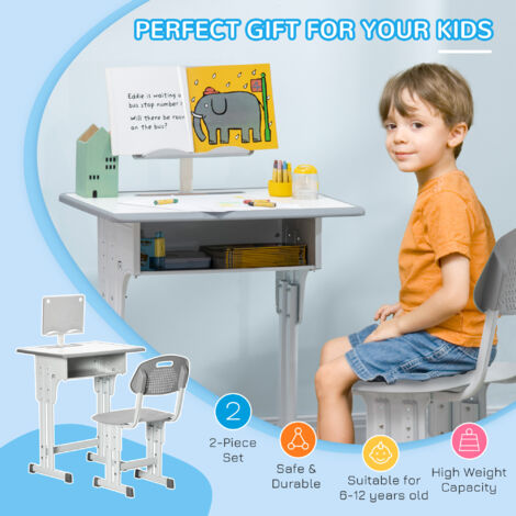 HOMCOM Kids Desk and Chair Set Adjustable Height Study Table Set w ...
