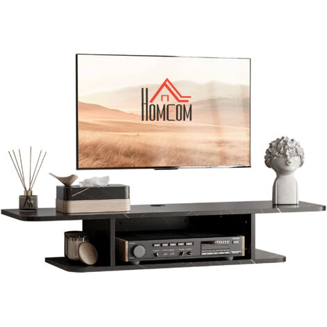 Floating TV Unit Stand Wall Mount Media Console with Storage Shelf Black (1/5)