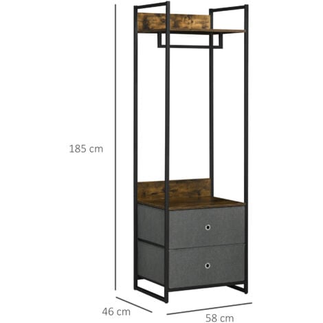 HOMCOM Clothes Rail, Metal Coat Stand, Garment Rack with 2 Fabric Storage Drawer