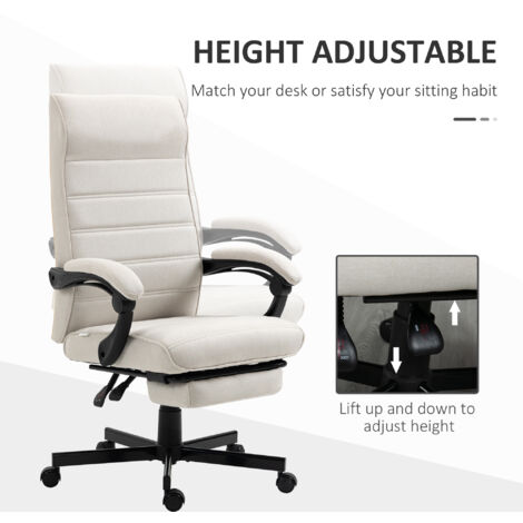 Vinsetto High-Back Home Office Chair with Adjustable Height and Footrest Cream
