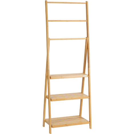 kleankin Foldable Natural Bamboo Towel Rack with 3 Towel Rails and 3 Shelves (1/5)
