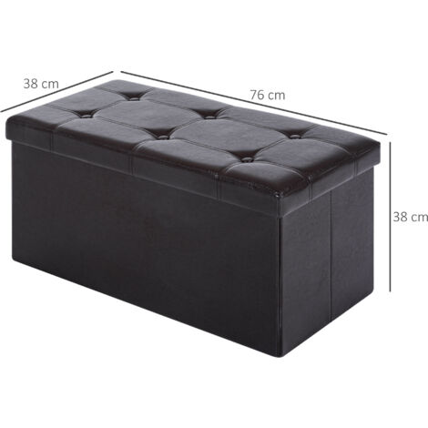 HOMCOM PU Leather Ottoman Storage Bench Folding Footstool Button Tufted Footrest Brown