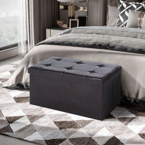 HOMCOM PU Leather Ottoman Storage Bench Folding Footstool Button Tufted Footrest Brown
