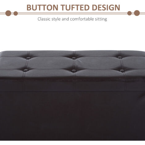 HOMCOM PU Leather Ottoman Storage Bench Folding Footstool Button Tufted Footrest Brown