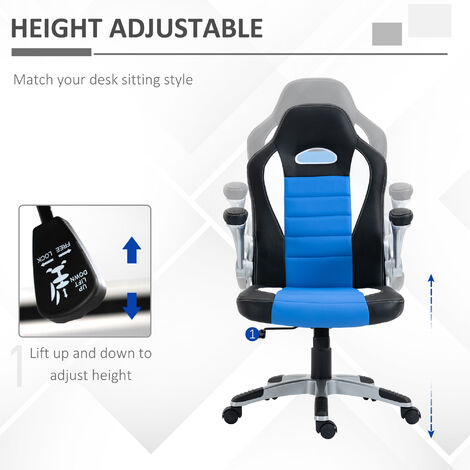 HOMCOM Gaming Chair PU Leather Office Chair Swivel Chair w/ Tilt Function, Blue