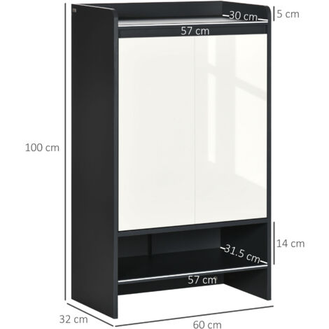 HOMCOM Modern Storage Cabinet with High Gloss White Doors for 15 Pairs of Shoes