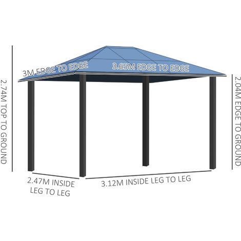 4x4 m Garden Gazebo big pavilion, aluminium frame polycarbonat roof 4  sidewalls