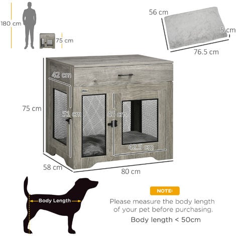 PawHut Modern Pet Crate End Table w/ Double Doors, Drawer, for Medium Dogs