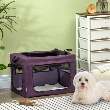 PawHut Foldable Pet Carrier, Portable Pet Travel Bag for Medium Dogs Purple