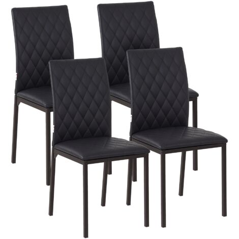 HOMCOM Dining Chairs Faux Leather Accent Chairs for Kitchen, Set of 4, Black (1/5)