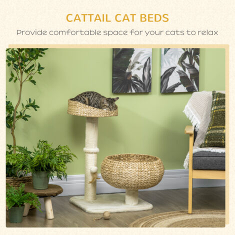 PawHut 72cm Cat Activity Centre w/ Two Bed, Toy Ball, Sisal Scratching Post