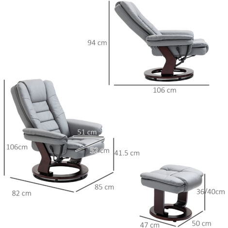 HOMCOM Swivel Manual Recliner and Footrest Set PU Leather Lounge Chair Gray