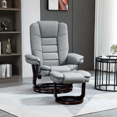 HOMCOM Swivel Manual Recliner and Footrest Set PU Leather Lounge Chair Gray