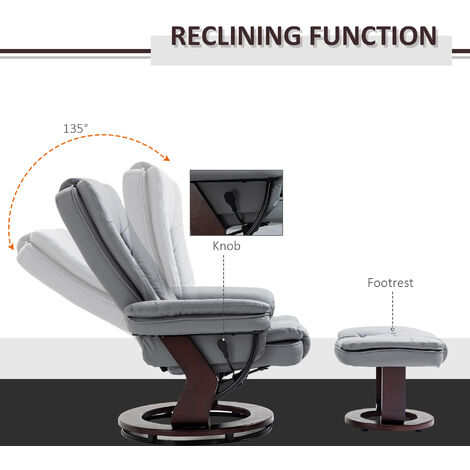 HOMCOM Swivel Manual Recliner and Footrest Set PU Leather Lounge Chair Gray