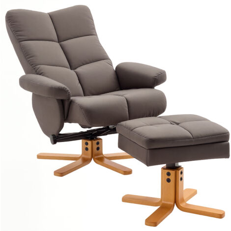 HOMCOM Recliner Chair and Footstool PU Leather Wooden Base Brown