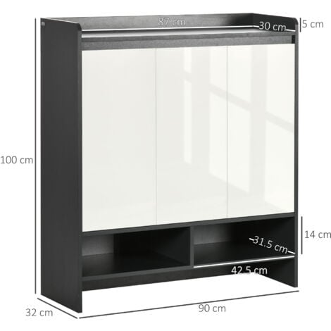HOMCOM Storage Cabinet with High Gloss White Doors for 19 Pairs of Shoes