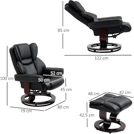 HOMCOM Padded PU Leather Manual Reclining Armchair Sofa Chair w/ Footstool Black