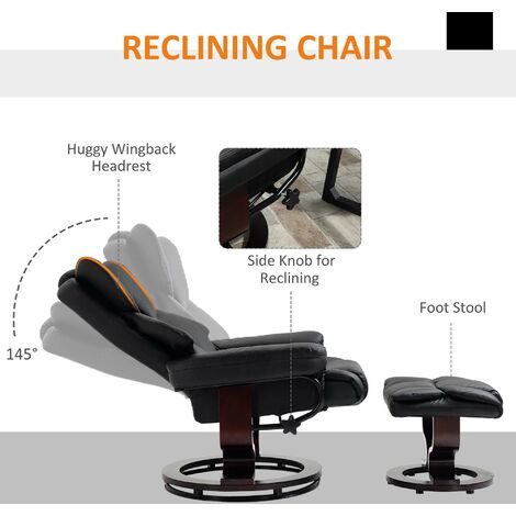 HOMCOM Padded PU Leather Manual Reclining Armchair Sofa Chair w/ Footstool Black