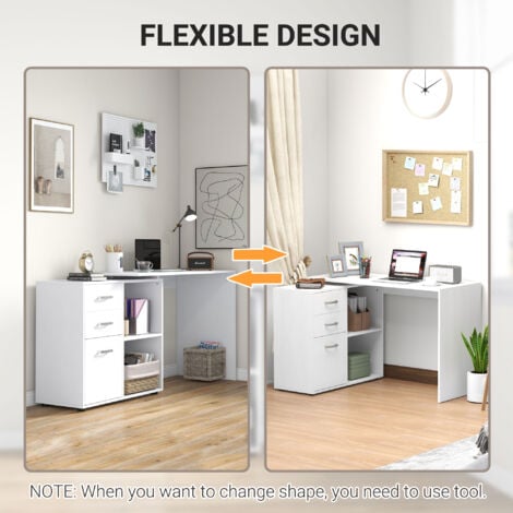 Homcom Computer Desk Table Workstation L Shape File Cabinet White Home Office Homcom Computer Desk Table Workstation, White Computer Desk With File Cabinet