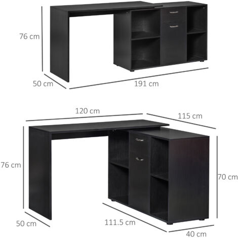 HOMCOM Dual-use Adjustable Large L-Shaped Computer Desk Laptop Workstation Black
