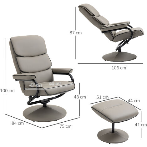 HOMCOM Faux Leather Recliner Chair w/ Ottoman Swivel Lounge Seat w/ Footstool