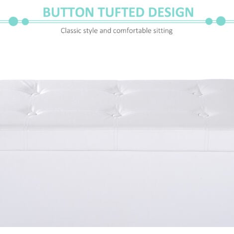 HOMCOM PU Leather Ottoman Storage Bench Folding Footstool Button Tufted Footrest Cream White
