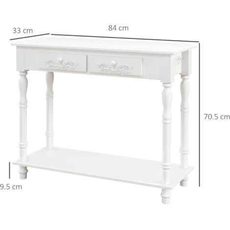 HOMCOM Wooden Console Table with Storage Shelf Two Drawers for Entryway White