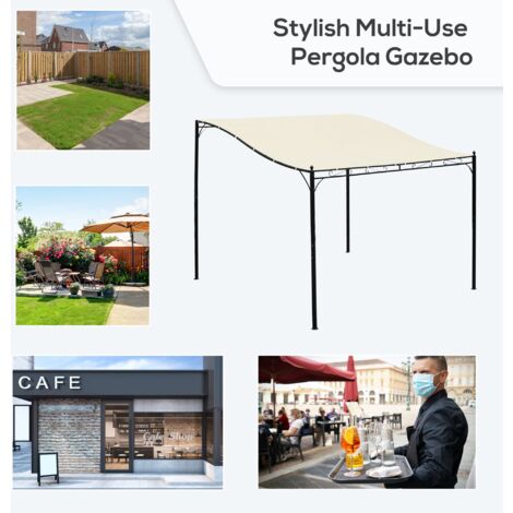 Outsunny 3 x 3M Wall Mounted Awning Free Stand Canopy Shade Garden Porch Pergola Cream