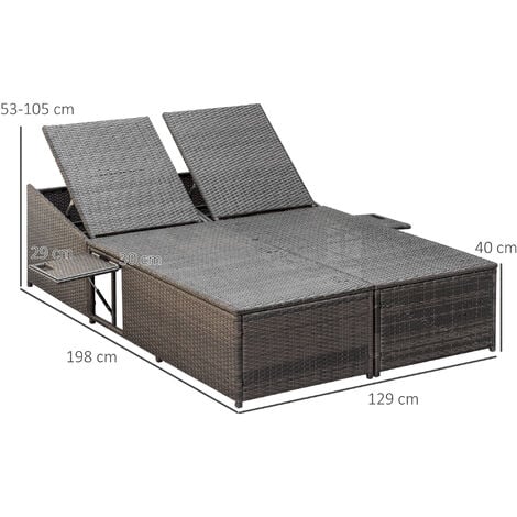 Outsunny 2 Seater Double Rattan Sun Lounger Recliner Day Bed Wicker Weaver Sofa Cream