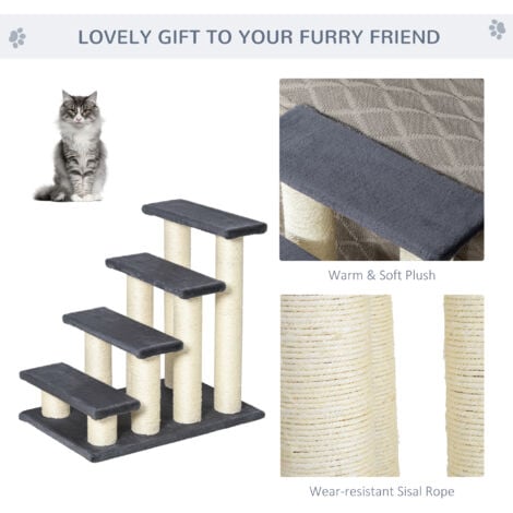 PawHut Dog Steps for Bed 4 Step Pet Stairs ladder for Dog Cat Scratch Post Grey