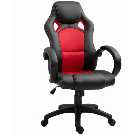 Homcom Racing Gaming Sports Chair, Red Leather Desk Chair