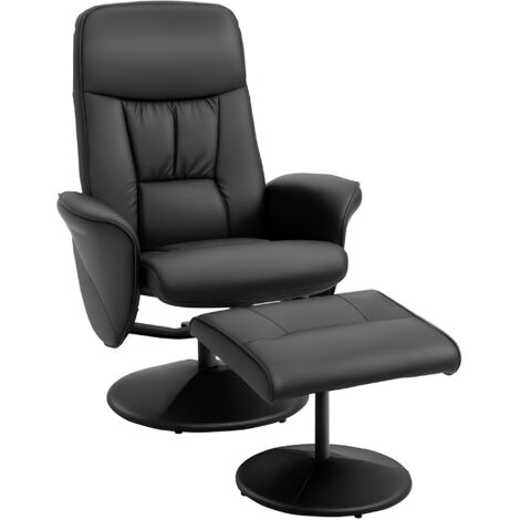 HOMCOM 2 Pcs Reclining Armchair Ottoman 360° Swivel Home Furniture PU Leather Black