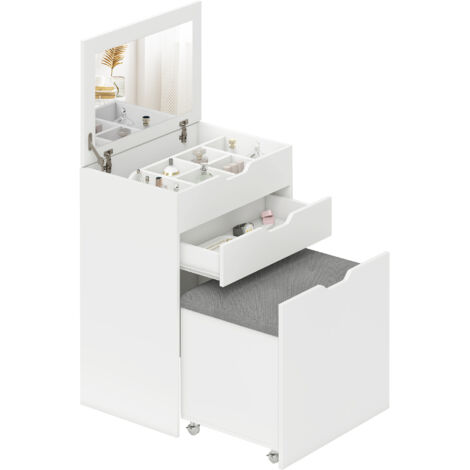 HOMCOM Dressing Table with Mirror and Stool, Vanity Table with Storage, White