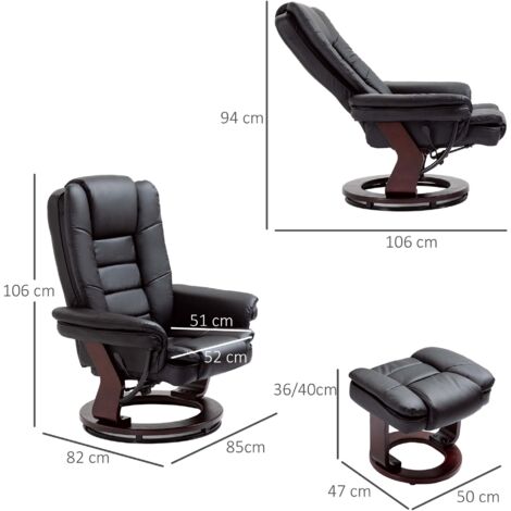 HOMCOM Swivel Manual Recliner and Footrest Set PU Leather Lounge Chair Black