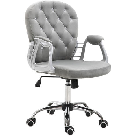 Vinsetto Office Chair Luxury Velour Diamond Tufted Padded Ergonomic 360° Swivel Grey