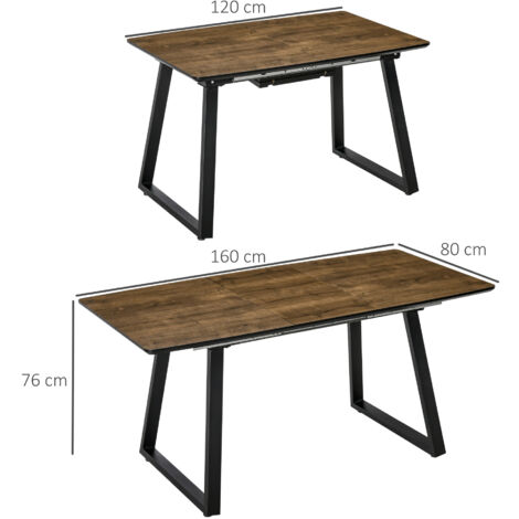 HOMCOM Extendable Dining Table Rectangular Wood Effect Tabletop with Steel Frame
