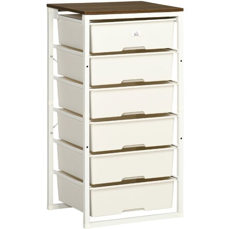 HOMCOM Chest of Drawers, 6 Drawer Unit Storage Chest Bedroom Living Room White