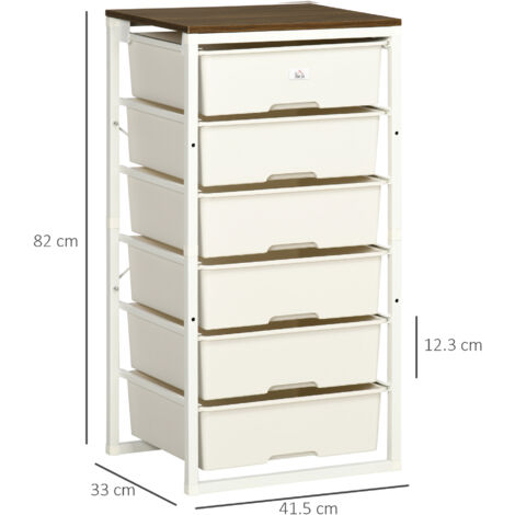 HOMCOM Chest of Drawers, 6 Drawer Unit Storage Chest Bedroom Living Room White