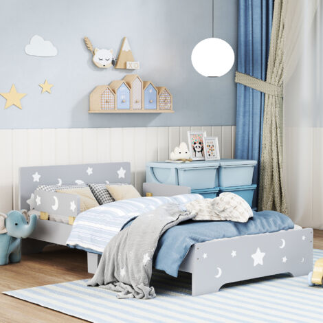 ZONEKIZ Toddler bed w/ Star and Moon Patterns, for Ages 3-6 Years - Grey (1/5)