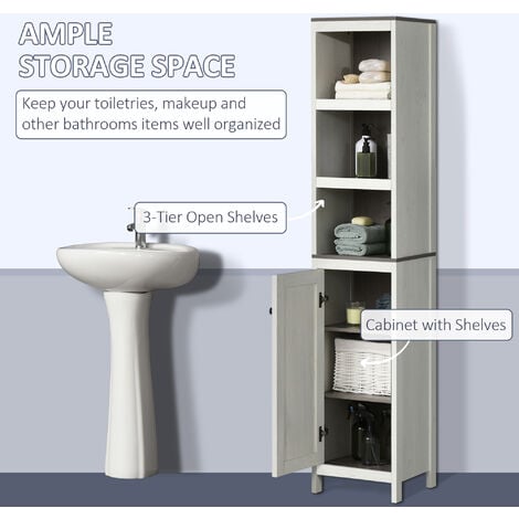 kleankin 24 Bathroom Under Sink Cabinet with Storage Pedestal Sink Cabinet  Adjustable Shelf and Open Bottom Shelf Grey