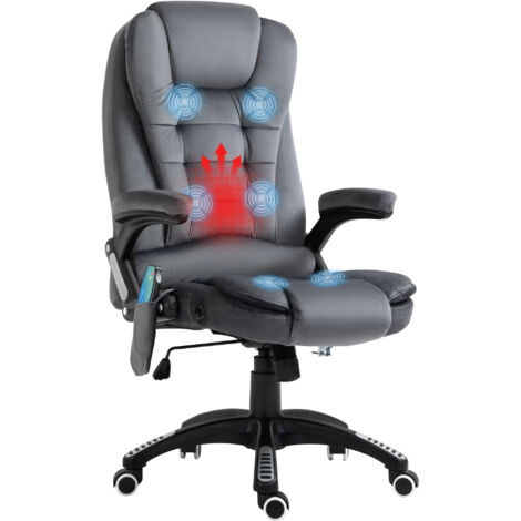 Vinsetto Velvet Executive Reclining Chair w/ Heating Massage Points Relaxing Headrest Grey