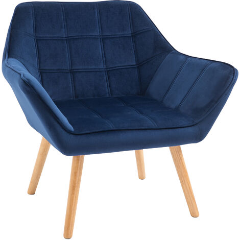 HOMCOM Luxe Velvet-Feel Accent Chair w/ Wide Arms Slanted Back Wood Legs Blue