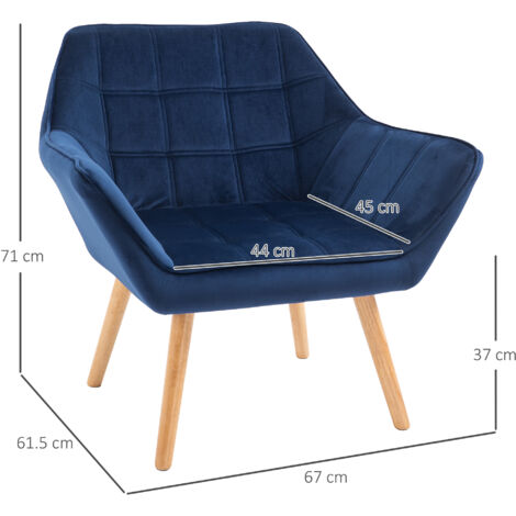 HOMCOM Luxe Velvet-Feel Accent Chair w/ Wide Arms Slanted Back Wood Legs Blue
