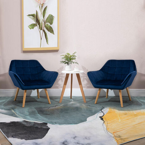 HOMCOM Luxe Velvet-Feel Accent Chair w/ Wide Arms Slanted Back Wood Legs Blue