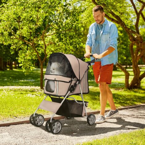 PawHut Pet Stroller for Small Miniature Dogs Foldable Travel Carriage Cup Holder Brown