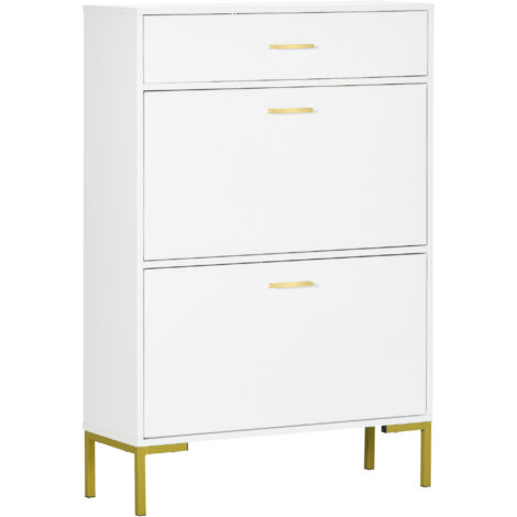 HOMCOM Shoe Storage Cupboard with 2 Flip Doors and Sliding out Drawer, White