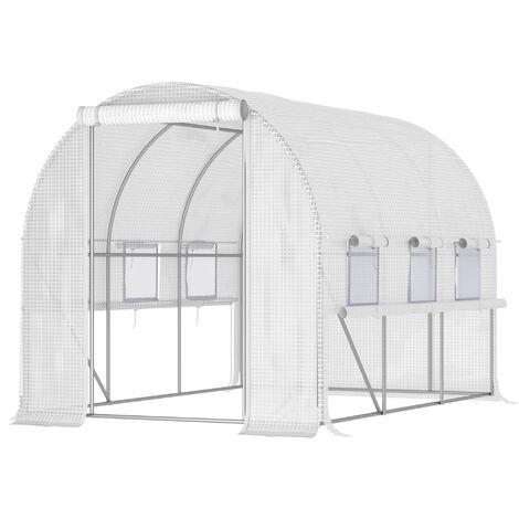 Outsunny 3 x 2 x 2m Walk In Tunnel Greenhouse, Polytunnel Tent White