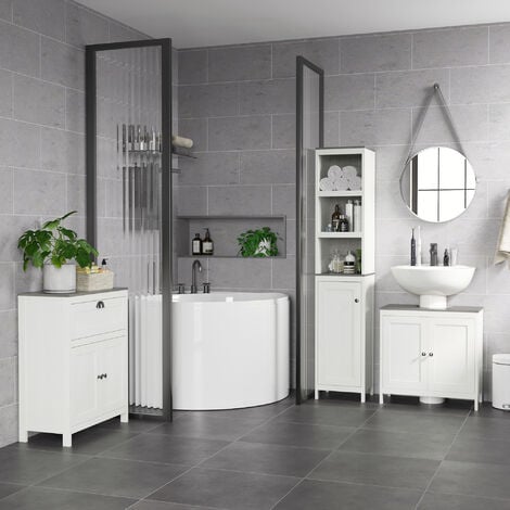 kleankin Modern Bathroom Sink Cabinet, Floor Standing Under Sink Cabinet, Freestanding Storage Cupboard with Adjustable Shelf, Double Doors, Antique