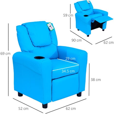 HOMCOM Kids Recliner Chair with Adjustable Backrest & Footrest Blue