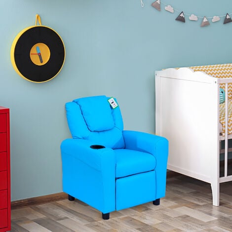 HOMCOM Kids Recliner Chair with Adjustable Backrest & Footrest Blue